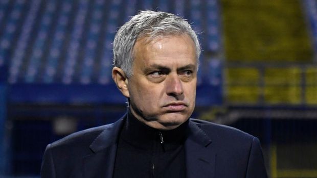 ZAGREB, CROATIA - MARCH 18: Jose Mourinho, Manager of Tottenham Hotspur reacts prior to the UEFA Europa League Round of 16 Second Leg match between Dinamo Zagreb and Tottenham Hotspur at Stadion Maksimir on March 18, 2021 in Zagreb, Croatia. Sporting stadiums around Europe remain under strict restrictions due to the Coronavirus Pandemic as Government social distancing laws prohibit fans inside venues resulting in games being played behind closed doors. (Photo by Jurij Kodrun/Getty Images)