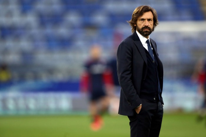 CAGLIARI, ITALY - MARCH 14: Andrea Pirlo coach of Juventus looks on during the Serie A match between Cagliari Calcio  and Juventus at Sardegna Arena on March 14, 2021 in Cagliari, Italy. (Photo by Enrico Locci/Getty Images)