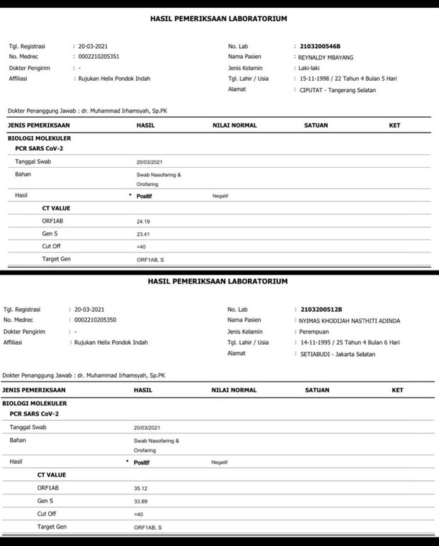 Hasil Pemeriksaan Hasil Pemeriksaan/instagram.com/rey_mbayang