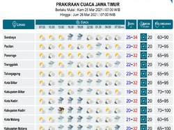 BMKG Prediksi Sejumlah Daerah di Jatim Hujan, Warga Diimbau Waspada