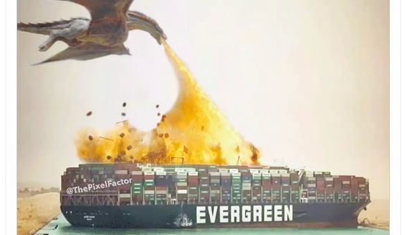 Meme Kocak Kapal Raksasa Nyangkut di Terusan Suez