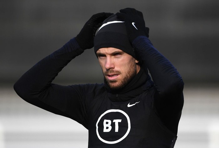 BURTON-UPON-TRENT, ENGLAND - NOVEMBER 13: Jordan Henderson trains during and England Media Access Day at St Georges Park on November 13, 2019 in Burton-upon-Trent, England. (Photo by Michael Regan/Getty Images)