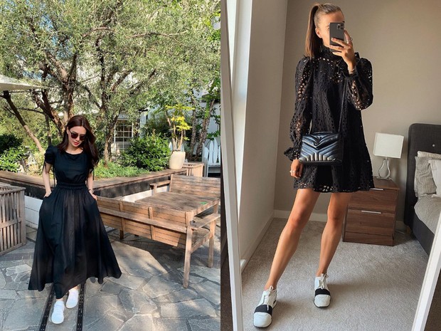 Little Black Dress + White Sneakers/preview.ph Little Black Dress + White Sneakers membuat tampilan klasik yang chic/preview.ph