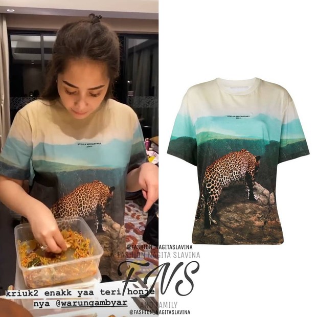 Nagita Slavina memakai tshirt motif leopard dari brand Stella Mc Cartney/instagram.com/fashion_nagitaslavina