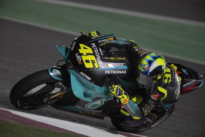 DOHA, QATAR - MARCH 26: Valentino Rossi of Italy and Petronas Yamaha SRT rounds the bend during the MotoGP of Qatar - Free Practice at Losail Circuit on March 26, 2021 in Doha, Qatar. (Photo by Mirco Lazzari gp/Getty Images)