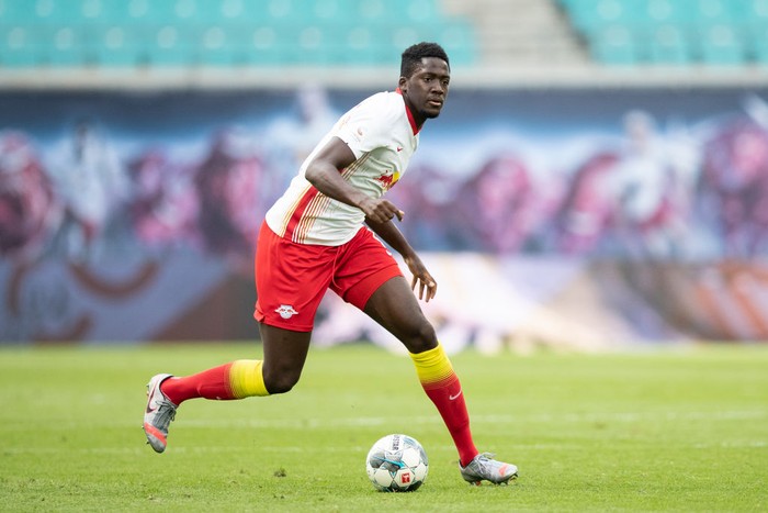 LEIPZIG, GERMANY - JUNE 20: Ibrahima Konate of RB Leipzig controls the ball during the Bundesliga match between RB Leipzig and Borussia Dortmund at Red Bull Arena on June 20, 2020 in Leipzig, Germany. (Photo by Maja Hitij/Getty Images)