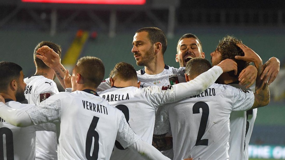 Italia menang 2-0 atas Bulgaria di Kualifikasi Piala Dunia 2022. (Foto: Getty Images/Claudio Villa)