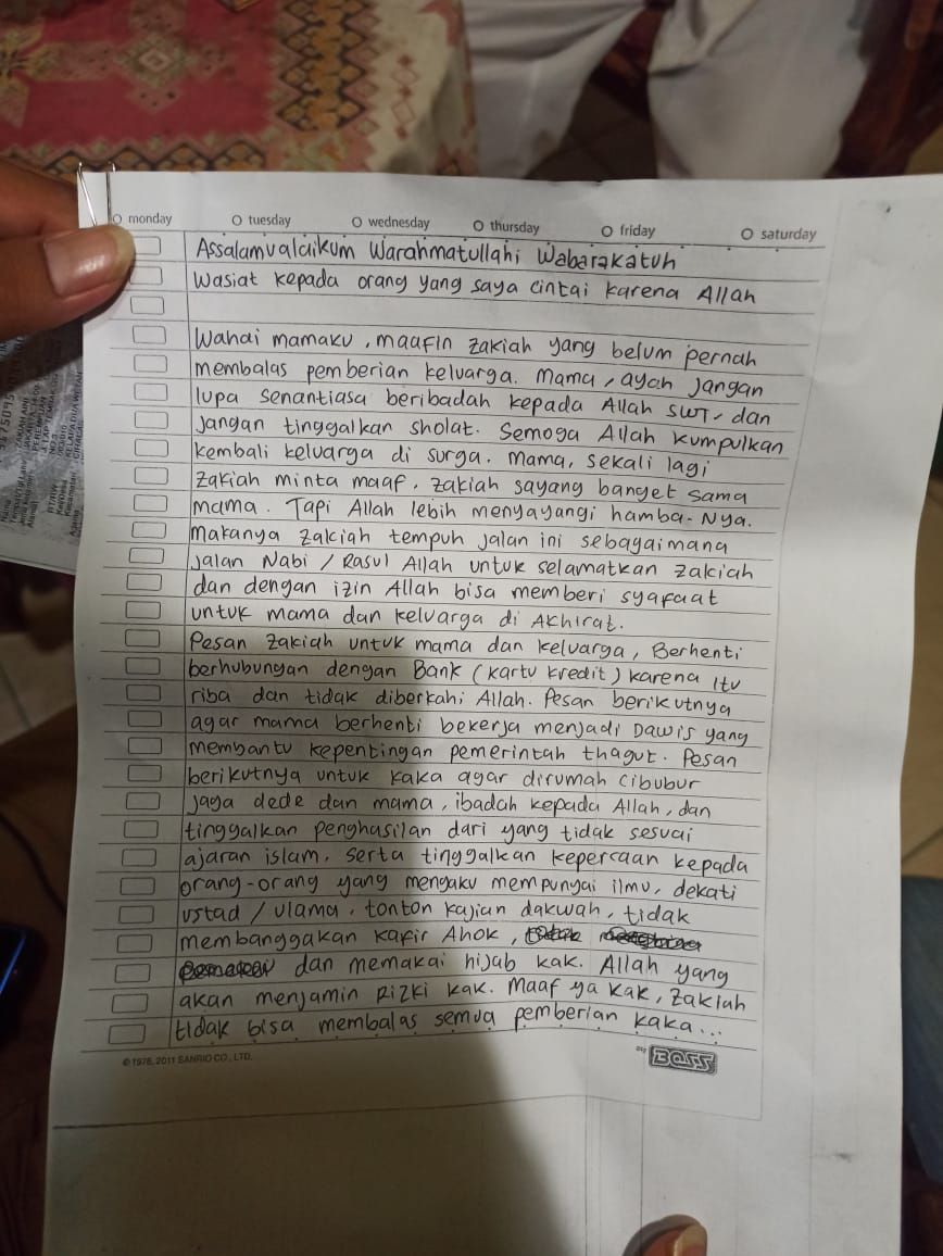Surat wasiat Zakiah Aini, pelaku penyerangan Mabes Polri