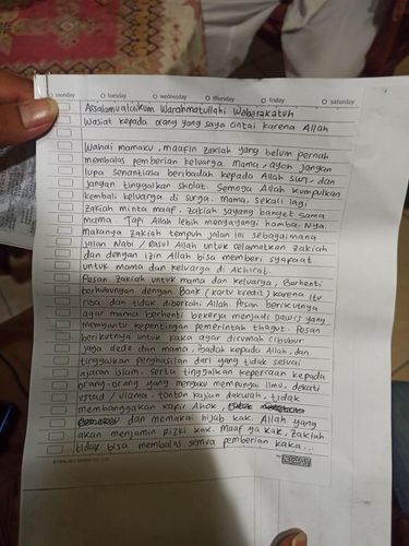 Surat wasiat Zakiah Aini, pelaku penyerangan Mabes Polri