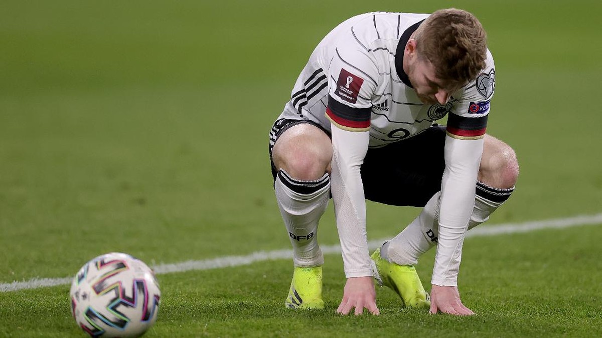 Timo Werner membuang peluang emas saat Jerman dikalahkan Makedonia Utara 1-2. (Foto: Getty Images/Alex Grimm)