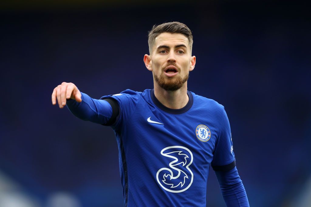 LONDON, ENGLAND - JANUARY 31: Jorginho of Chelsea reacts during the Premier League match between Chelsea and Burnley at Stamford Bridge on January 31, 2021 in London, England. Sporting stadiums around the UK remain under strict restrictions due to the Coronavirus Pandemic as Government social distancing laws prohibit fans inside venues resulting in games being played behind closed doors. (Photo by Julian Finney/Getty Images)