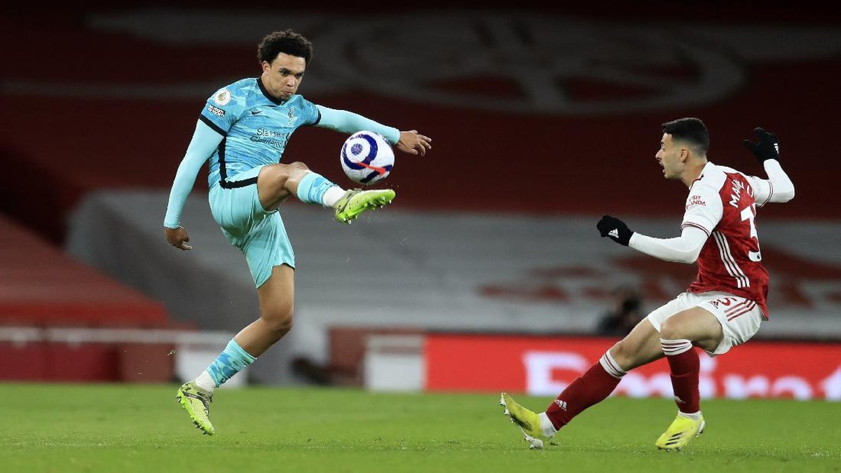 Trent Alexander-Arnold (Liverpool) tampil gemilang saat mengalahkan Arsenal. (Foto: AP/Adam Davy)
