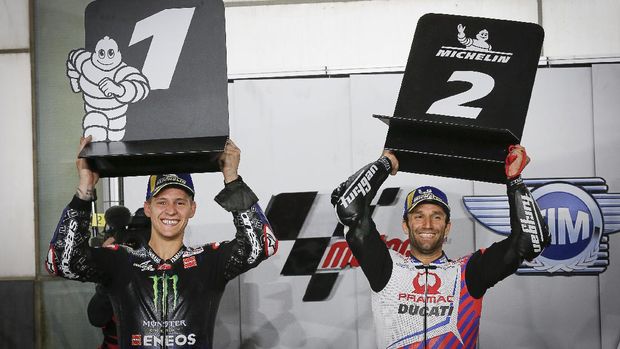 Fabio Quartararo dan Johann Zarco usai MotoGP Doha 2021.