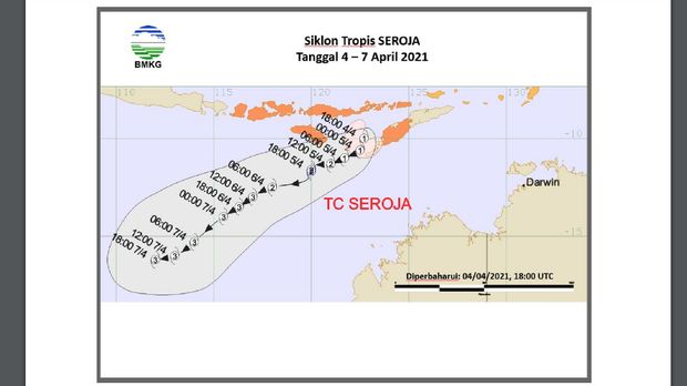 Siklon tropis Seroja dan bibit siklon 90S di selatan Jawa (Banten)
