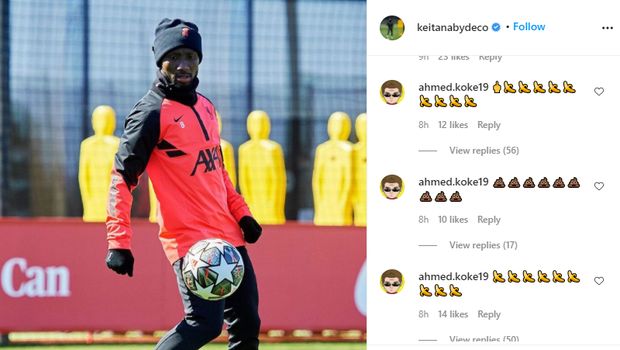 Unggahan di Instagram Naby Keita dihujani komentar rasisme usai laga Real Madrid vs Liverpool, Rabu 7 April 2021.