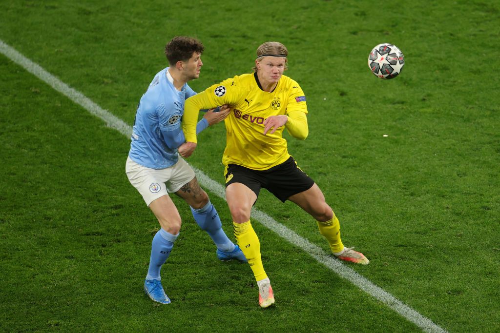 DORTMUND, GERMANY - APRIL 14: Dortmund´s Erling Haaland  during the UEFA Champions League Quarter Final Second Leg match between Borussia Dortmund and Manchester City at Signal Iduna Park on April 14, 2021 in Dortmund, Germany.  (Photo by Frederic Scheidemann/Getty Images)