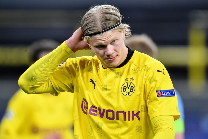 DORTMUND, GERMANY - APRIL 14: Dortmund´s Erling Haaland  during the UEFA Champions League Quarter Final Second Leg match between Borussia Dortmund and Manchester City at Signal Iduna Park on April 14, 2021 in Dortmund, Germany.  (Photo by Frederic Scheidemann/Getty Images)