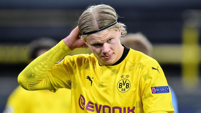 DORTMUND, GERMANY - APRIL 14: Dortmund´s Erling Haaland  during the UEFA Champions League Quarter Final Second Leg match between Borussia Dortmund and Manchester City at Signal Iduna Park on April 14, 2021 in Dortmund, Germany.  (Photo by Frederic Scheidemann/Getty Images)