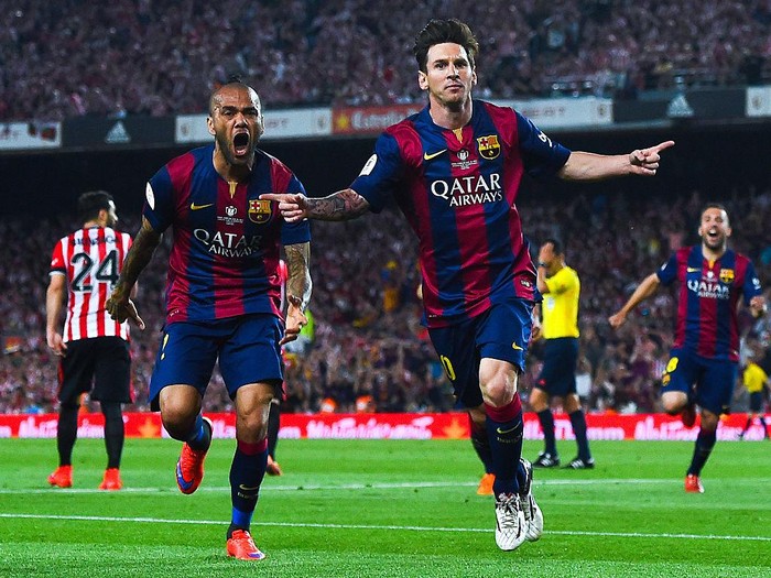 BARCELONA, SPAIN - MAY 30:  Lionel Messi of FC Barcelona celebrates after scoring the opening goal during the Copa del Rey Final match between FC Barcelona and Athletic Club at Camp Nou on May 30, 2015 in Barcelona, Spain.  (Photo by David Ramos/Getty Images)