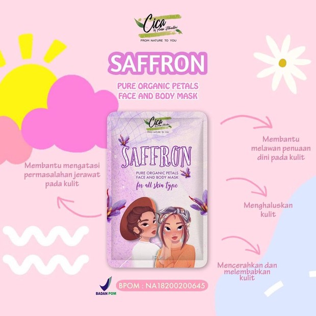 Cica Nature Saffron Mask Organic With Centella/instagram.com/cicanatureindonesia