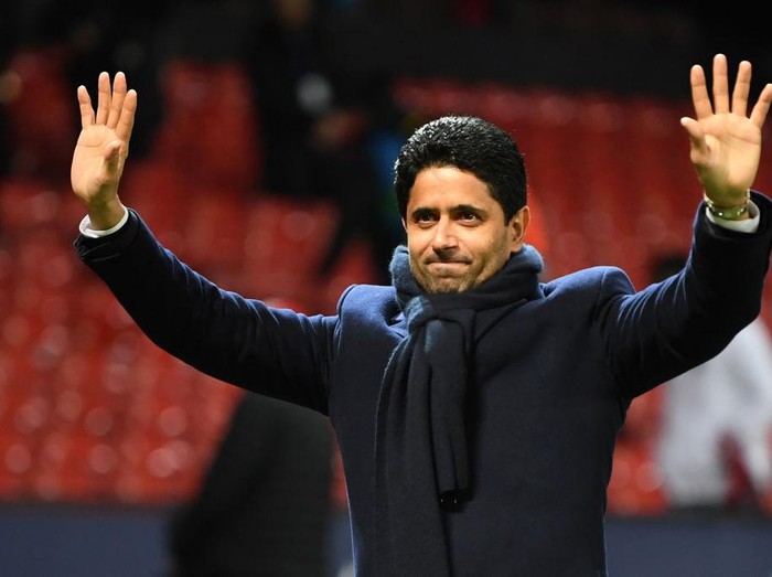 MUNICH, GERMANY - APRIL 06: Nasser Ghanim Al-Khelaifi, President of PSG looks on during a PSG Paris Saint-Germain training session ahead of the UEFA Champions League Quarter Final match against FC Bayern Munich at Allianz Arena on April 06, 2021 in Munich, Germany. (Photo by Alexander Hassenstein/Getty Images)