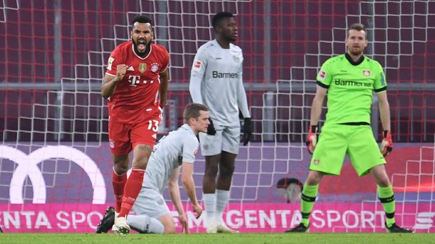 Soccer Football - Bundesliga - Bayern Munich v Bayer Leverkusen - Allianz Arena, Munich, Germany - April 20, 2021 Bayern Munich's Eric Maxim Choupo-Moting celebrates scoring their first goal Pool via REUTERS/Andreas Gebert DFL regulations prohibit any use of photographs as image sequences and/or quasi-video.
