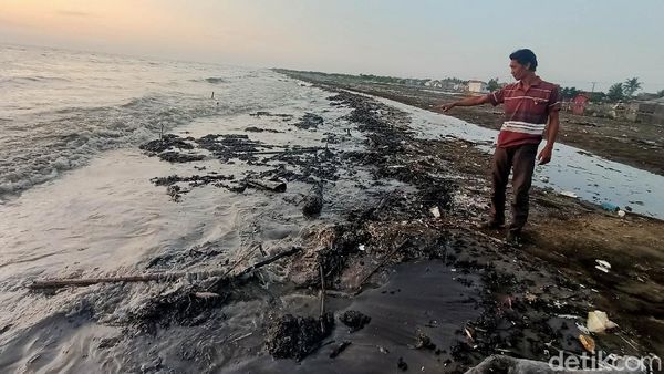 Miris Tumpahan Minyak Cemari Pantai di Karawang