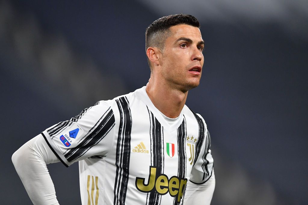 TURIN, ITALY - APRIL 21:  Cristiano Ronaldo of Juventus looks on during the Serie A match between Juventus  and Parma Calcio at Allianz Stadium on April 21, 2021 in Turin, Italy.  (Photo by Valerio Pennicino/Getty Images )