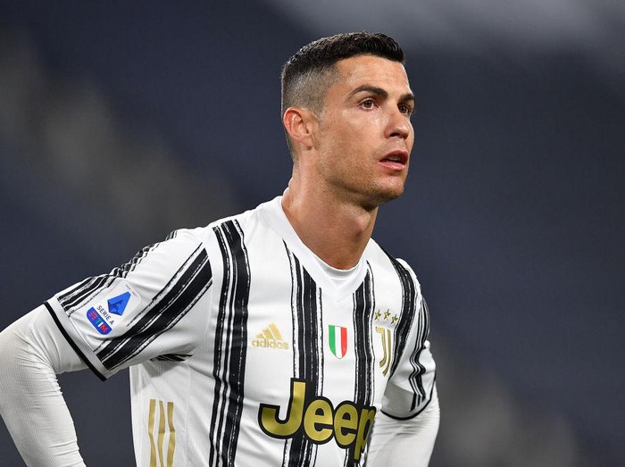 TURIN, ITALY - APRIL 21:  Cristiano Ronaldo of Juventus looks on during the Serie A match between Juventus  and Parma Calcio at Allianz Stadium on April 21, 2021 in Turin, Italy.  (Photo by Valerio Pennicino/Getty Images )