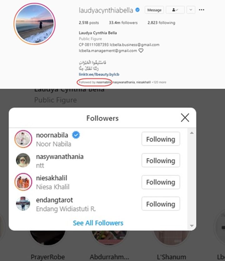 Tangkapan layar Instagram laudya Cynthia Bella.