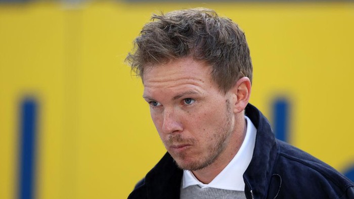 LEIPZIG, GERMANY - APRIL 03: Julian Nagelsmann, Head Coach of RB Leipzig looks on prior to the Bundesliga match between RB Leipzig and FC Bayern Muenchen at Red Bull Arena on April 03, 2021 in Leipzig, Germany. Sporting stadiums around Germany remain under strict restrictions due to the Coronavirus Pandemic as Government social distancing laws prohibit fans inside venues resulting in games being played behind closed doors. (Photo by Alexander Hassenstein/Getty Images)