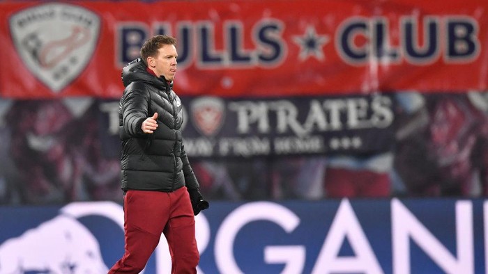 LEIPZIG, GERMANY - FEBRUARY 27: Julian Nagelsmann, head coach of Leipzig during the Bundesliga match between RB Leipzig and Borussia Moenchengladbach at Red Bull Arena on February 27, 2021 in Leipzig, Germany. (Photo by Stuart Franklin/Getty Images)