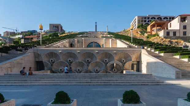 Yerevan, Armenia - July 2019: Yerevan Cascade a giant stairway in Yerevan Armenia. One of the most important sights in Yerevan completed in 1980.