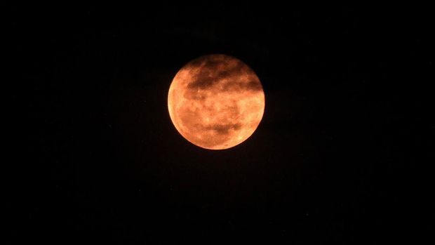Fenomena Bulan Supermoon atau super Pink Moon menghiasi langit Kota Lhokseumawe, Aceh, Selasa (27/4/2021). Menurut Lembaga Penerbangan dan Antariksa Nasional (LAPAN) fenomena Pink Supermoon yang melintasi langit Indonesia dengan jarak dekat dengan Perige (garis edar suatu benda langit yang terdekat dengan bumi) 357.616 kilometer itu adalah fenomena pertama di antara dua supermoon tahun 2021. ANTARA FOTO/Rahmad/rwa.