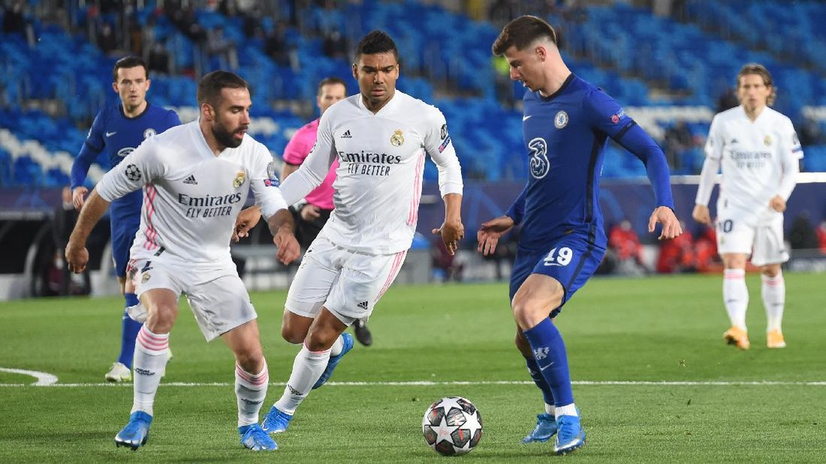 Babak pertama Real Madrid vs Chelsea berakhir imbang 1-1, Rabu (28/4/2021) dini hari WIB. (Foto: Denis Doyle/Getty Images)