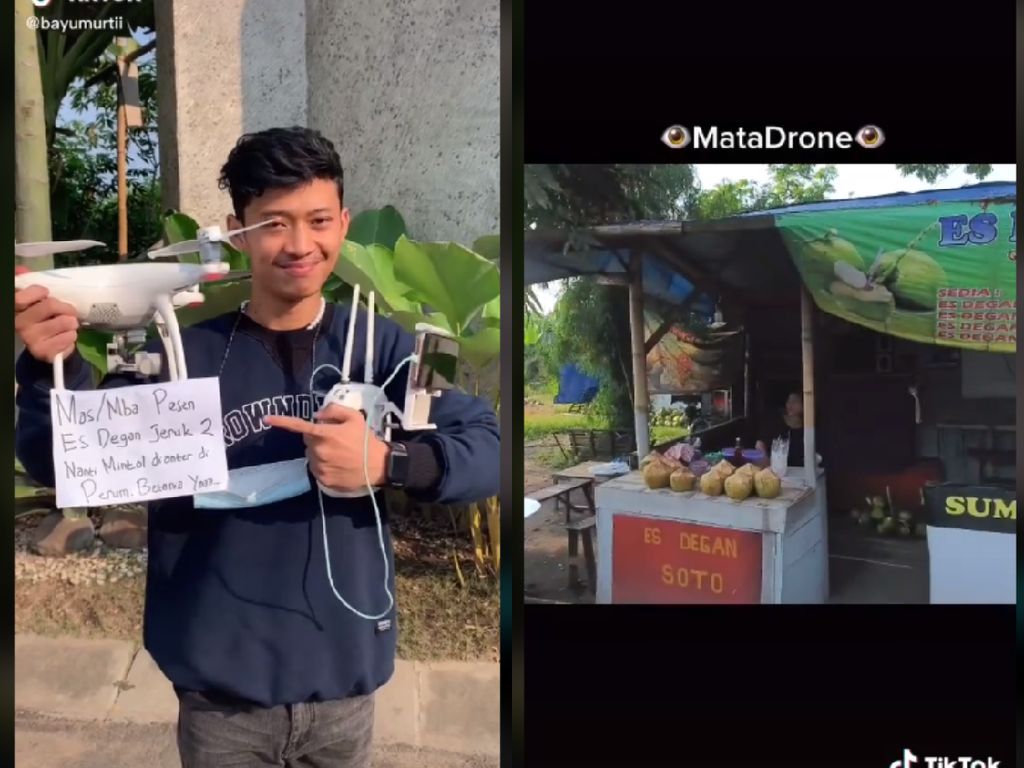 Canggih! Pria Ini Beli Es Kelapa untuk Buka Puasa pakai Drone