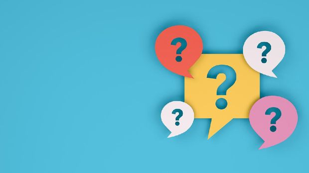 ilustrasi pertanyaan 3d rendering of question mark on speech bubble. Brainstorming, business concept.
