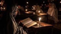 Sambut Lailatul Qadar, Santri Baca Quran Dengan Cahaya Lilin