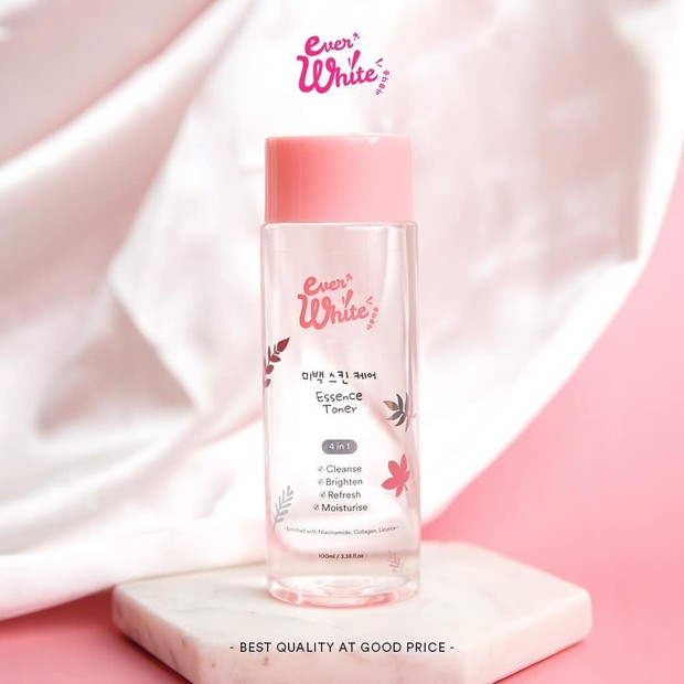 Bekerja maksimal secara 4in1, Everwhite Essence Toner bisa mampu membersihkan, mencerahkan, menyegarkan, dan melembabkan kulit yang dehidrasi.