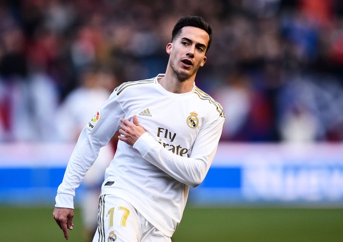 PAMPLONA, SPAIN - FEBRUARY 09: Lucas Vazquez of Real Madrid CF reacts during the Liga match between CA Osasuna and Real Madrid CF at El Sadar Stadium on February 09, 2020 in Pamplona, Spain. (Photo by Juan Manuel Serrano Arce/Getty Images)