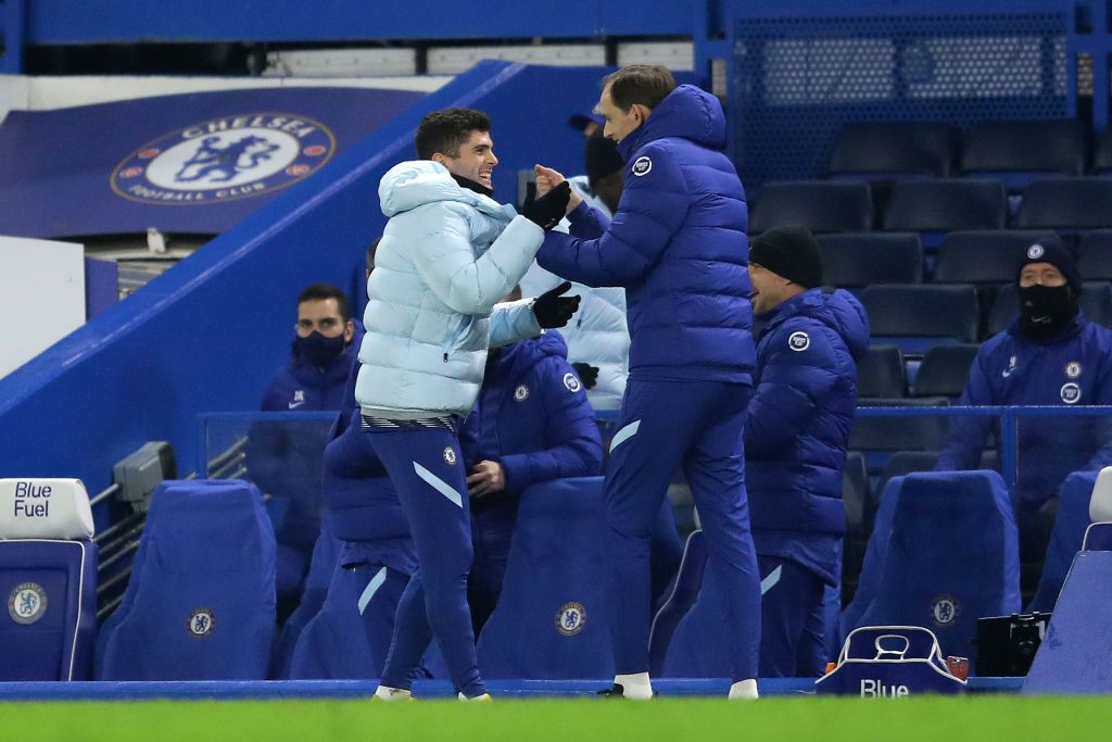 LONDON, ENGLAND - DECEMBER 28: Christian Pulisic of Chelsea in action during the Premier League match between Chelsea and Aston Villa at Stamford Bridge on December 28, 2020 in London, England. (Photo by Richard Heathcote/Getty Images)