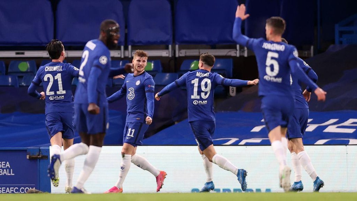 Pemain Chelsea merayakan kemenangan atas Real Madrid. (Foto: Clive Rose/Getty Images)