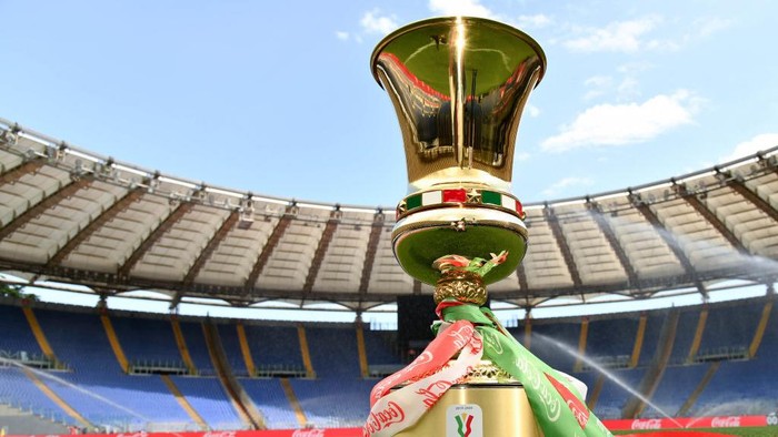 ROME, ITALY - JUNE 16: The trophy at the Olympic stadium prior the Coppa Italia Final match between Juventus and SSC Napoli at Olimpico Stadium on June 16, 2020 in Rome, Italy. (Photo by Marco Rosi/Getty Images)