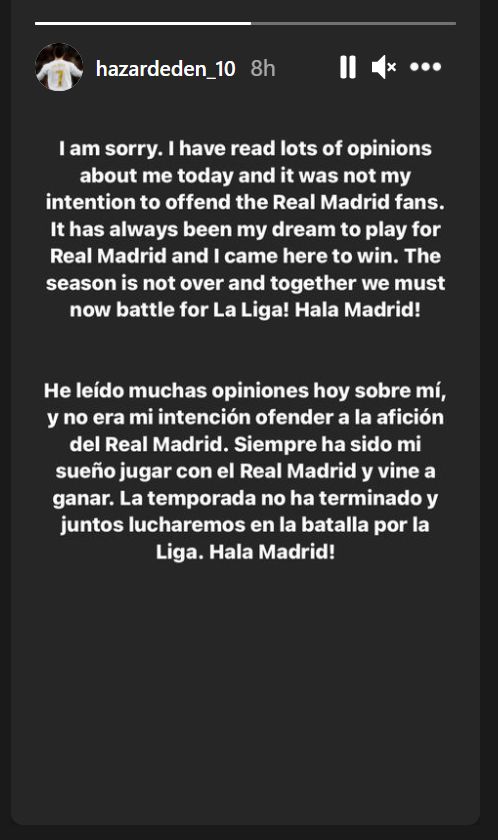 Instagram Story Eden Hazard, di ambil dengan screen capture