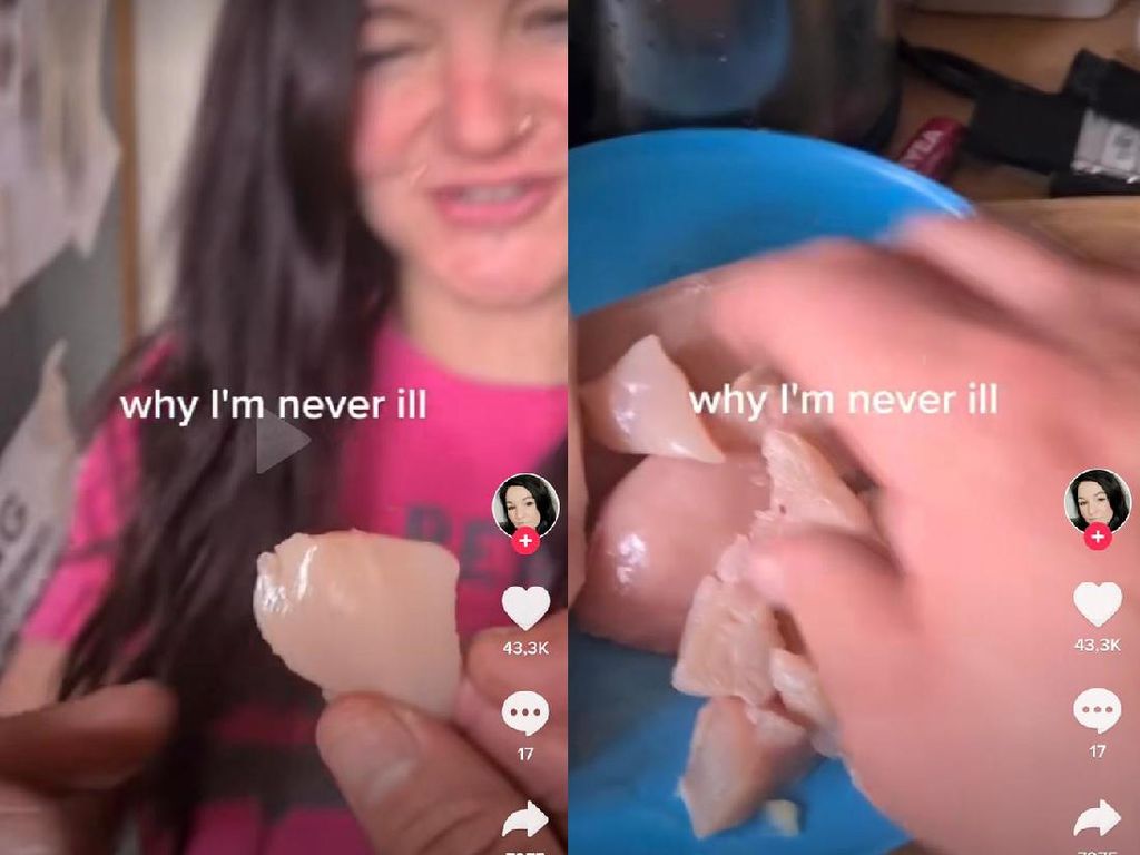 Wanita Ini Pamer Hobinya Makan Daging Ayam Mentah di TikTok Wanita Ini Pamer Hobinya Makan Daging Ayam Mentah di TikTok