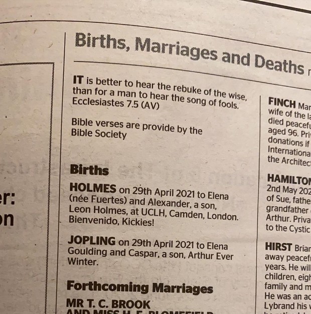 Pengumuman Kelahiran Anak Ellie Goulding dan Caspar Jopling/instagram.com/casparjopling