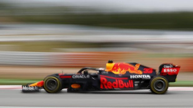 Red Bull driver Max Verstappen of the Netherlands steers his car during the Spanish Formula One Grand Prix at the Barcelona Catalunya racetrack in Montmelo, just outside Barcelona, Spain, Sunday, May 9, 2021. (AP Photo/Joan Monfort)