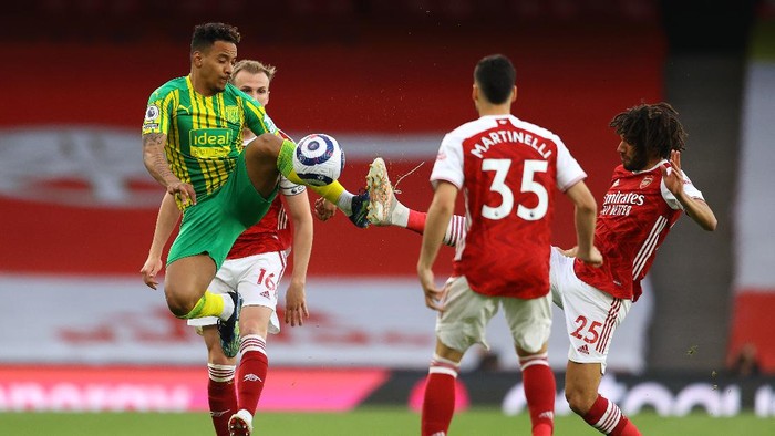 LONDON, ENGLAND - MAY 09:  during the Premier League match between Arsenal and West Bromwich Albion at Emirates Stadium on May 09, 2021 in London, England. Sporting stadiums around the UK remain under strict restrictions due to the Coronavirus Pandemic as Government social distancing laws prohibit fans inside venues resulting in games being played behind closed doors. (Photo by Richard Heathcote/Getty Images)