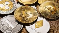 Ljubljana, Slovenia - may 14 Bitcoin and alt coins cryptocurrency close up shoot