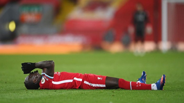 LIVERPOOL, ENGLAND - MARCH 04: Sadio Mane of Liverpool reacts during the Premier League match between Liverpool and Chelsea at Anfield on March 04, 2021 in Liverpool, England. Sporting stadiums around the UK remain under strict restrictions due to the Coronavirus Pandemic as Government social distancing laws prohibit fans inside venues resulting in games being played behind closed doors. (Photo by Laurence Griffiths/Getty Images)